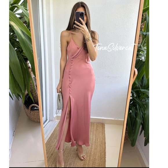 BLOGGER'S FAVE! Zara Buttoned Slip Dress Beige Pink Sz XS, L - Picture 16 of 17